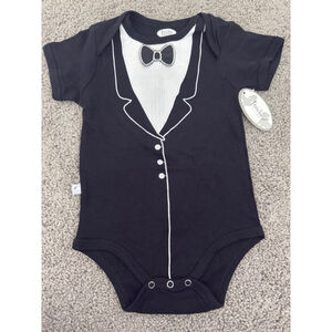 Frenchie Mini Couture Black Tuxedo Bodysuit‎ Baby Boy 12-18 Months